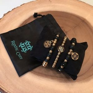 Black Rustic Cuff Rubber & Gold Stainless Set